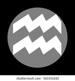 Aquarius sign illustration. White icon in gray circle at black background. Circumscribed circle. Circumcircle.