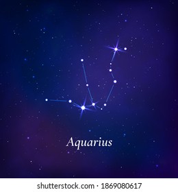 Aquarius sign. Stars map of zodiac constellation on dark blue background. Vector