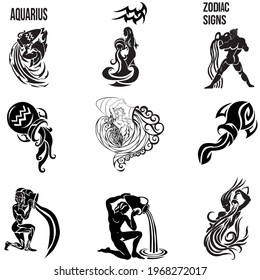 Aquarius sign ( Zodiac signs black and white )