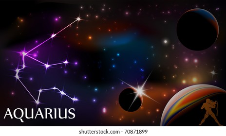 Aquarius - Space Scene with Astrological Sign and copy space