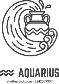 Símbolo acuario. Icono de línea negra. Signo de zodiaco