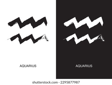 Aquarius is the symbol for zodiac signs. Black ink handwriting poster in two color versions. Vector