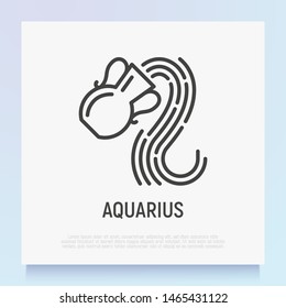 Aquarius thin line icon: water flowing from amphora. Modern vector illustration of astrological sign for horoscope.