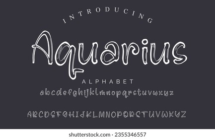 Tipo de letra, alfabeto, tipo de letra, tipografía del estilo del pincel vector Aquarius. Swatches globales.