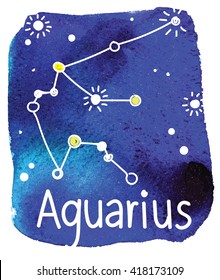 
Aquarius. Vector drawing on watercolor background staining. Constellation , signs of the zodiac .