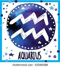 Aquarius. Vector drawing on watercolor background staining. Constellation , signs of the zodiac .