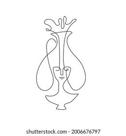 Aquarius vector illustration. Woman with a jug pouring water. Modern style. Harp with water. Black continuous line isolated on white backdrop. Sign Air. For poster, card, print, t-shirt