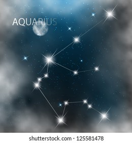 Aquarius vector Zodiac sign bright stars in cosmos.