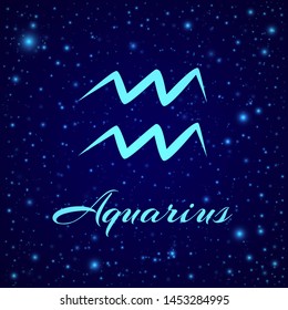 Aquarius. Vector zodiac sign on a night sky. Horoscope element