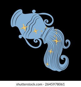 Aquarius Water Bearer Zodiac Sign with Modern Magic Astrological Symbol