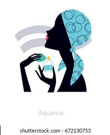 Aquarius Woman Horoscope Sign. Vector Illustration. Fashion Style Girl Black Silhouette.