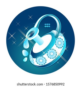 Aquarius zodiac astrological sign in round shape isolated on white background, in the Gothic style, horoscope with skulls, alchemy and occultism, vector illustration
