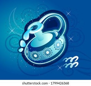 Aquarius zodiac astrological sign in round shape isolated on white background, in the Gothic style, horoscope with skulls, alchemy and occultism, vector illustration