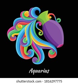 aquarius zodiac character illustration with colorful drawing or wpap style. for printing t-shirts, poster and mechandise. vector eps10