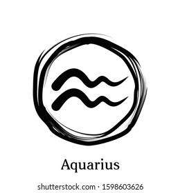 Aquarius Zodiac circle symbols. Astrology constellation vector illustration.