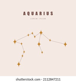 Aquarius zodiac constellation. Horoscope vector illustration in boho style. Mystery and esoteric. Spiritual tarot poster. Magic occult and astrology card.