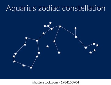 Aquarius zodiac constellation sign with stars on blue background of cosmic sky. Vector illustration