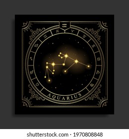 Aquarius zodiac constellation symbol with modern, esoteric and boho styles. Fit for paranormal, tarot readers and astrologers