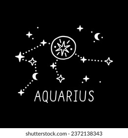 Aquarius zodiac constellation, white horoscope sign, elegant starry astrology icon. Magical astronomy illustration