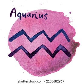 Aquarius zodiac hand painted watercolor sign 