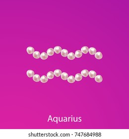 Aquarius zodiac made of realistic realistic glamour pearl beads. Extraordinary astrology sign. Luxury horoscope symbol. Expensive sign. Vector illustration for your design.