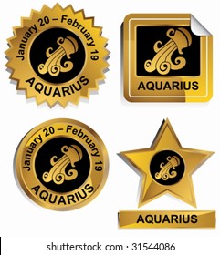 Aquarius Zodiac Set : Gold satin buttons with name and date.
