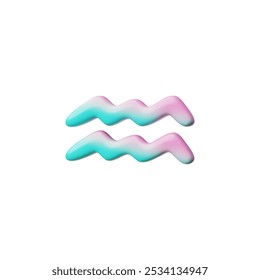 Aquarius zodiac sign 3D cartoon plastic style vector icon. Realistic glossy pink blue gradient horoscope symbol. Stylized render design element isolated. Volume astrological illustration