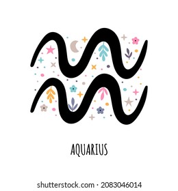 Aquarius. Zodiac sign. Astrological horoscope signs on white background. Stylized symbol. Vector illustration