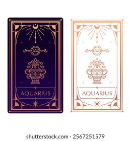 aquarius zodiac sign astrology cards set , horoscope, tarot, fortune teller. Vintage mystical illustration outline hand drawing, magical esoteric horoscope templates for wall print poster