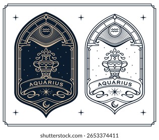 
signo do zodíaco aquarius astrology cards set , horóscopo, tarô, cartomante. Vintage ilustração mística esboço desenho da mão, modelos de horóscopo esotérico mágico para cartaz de impressão de parede