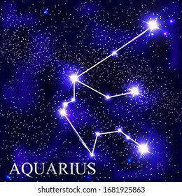 Aquarius Zodiac Sign with Beautiful Bright Stars on the Background of Cosmic Sky Vector Illustration EPS10