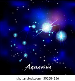 Aquarius Zodiac Sign of the Beautiful Bright Stars Vector Illustration EPS10