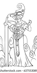 Aquarius zodiac sign black and white illustration depicting an elf creature with a magic jar pouring water 