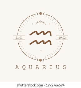 Aquarius. Zodiac sign in boho style. Astrological icon isolated on white background. Mystery and esoteric. Horoscope logo vector illustration. Spiritual tarot card.