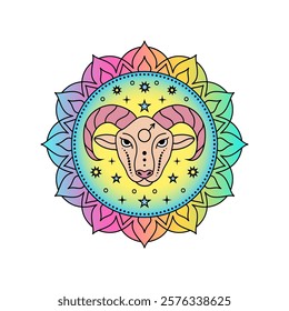 Aquarius Zodiac Sign in colorful palette on white background.