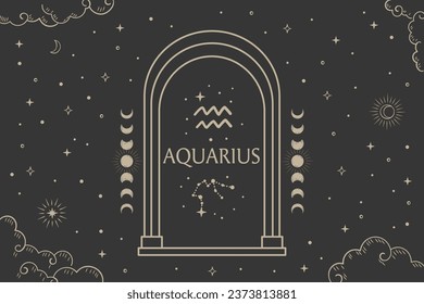 Aquarius zodiac sign, Constellation illustration with dark night sky.