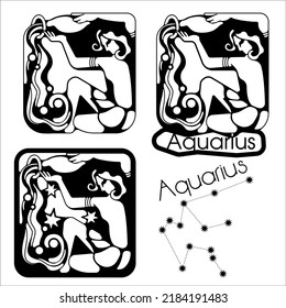 Aquarius Zodiac sign. constellation with pattern stars simple simbol