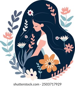 Aquarius zodiac sign with floral flora, vector illustration, white isolated background.