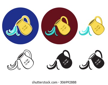 Aquarius zodiac sign. Golden pitcher icon in flat, sticker, isolated, linear and silhouette style. vector illustration.