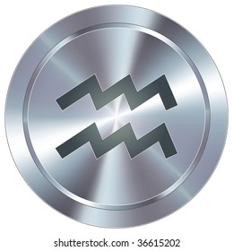 Aquarius zodiac sign horoscope icon on round stainless steel modern industrial button