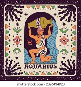 Aquarius zodiac sign. Horoscope. Illustration for souvenirs and social networks