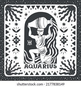 Aquarius zodiac Schild. Horoskop. Illustration für Souvenirs und soziale Netzwerke
