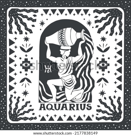Aquarius zodiac sign. Horoscope. Illustration for souvenirs and social networks
