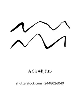 Signo del zodiaco de Acuario, horóscopo, Ilustración vectorial dibujada a mano peculiar, arte de la línea negra, diseño del tatuaje