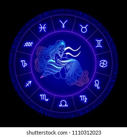Aquarius zodiac sign, horoscope symbol, vector illustration