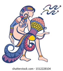 Aquarius zodiac sign, horoscope symbol, vector illustration