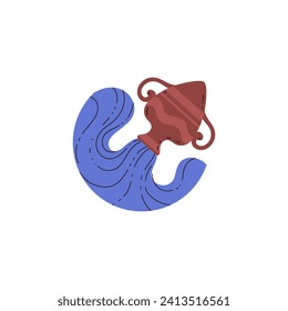 Aquarius zodiac sign or icon a large jug ouring water, cartoon flat vector illustration isolated on white background. Aquarius horoscope symbol design.