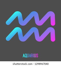 Aquarius zodiac sign icon with liquid,fluid pink turquoise on dark background. Star signs for astrology horoscope. stylized symbols. Vector illustration.