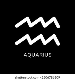 Aquarius zodiac sign icon. White line icon isolated on black background. Tattoo aquarius zodiac symbol. Astrological, zodiacal horoscope. Vector illustration.