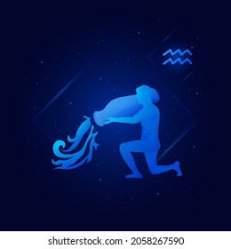 Iconos del signo del zodiaco del Aquarius,Acuario de Zodiac con fondo de estrellas de galaxia,Horóscopo de astrología con signos